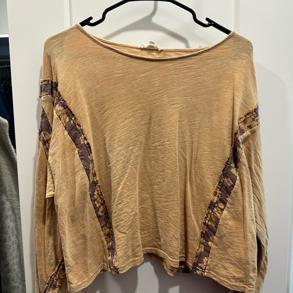 Easel Tan and Brown Long Sleeve Top